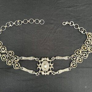 ornate metal hammered silver tone chain statement belt